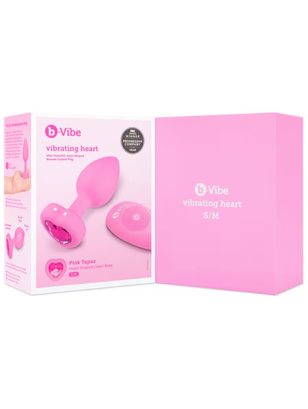 Vibrating b-Vibe Jewelled Heart Plug – Remote-controlled, waterproof plug designed for beginners and experienced users seeking erotic stimulation.