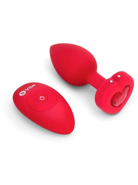 Red b-Vibe Jewelled Heart Plug – Body-safe silicone anal plug with ergonomic design, offering internal and external stimulation via remote control.