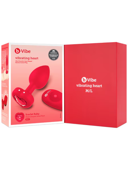 b-Vibe Remote Control Vibrating Jewelled Heart Plug (Red)