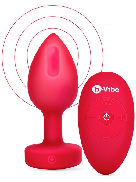b-Vibe Remote Control Vibrating Jewelled Heart Plug (Red)