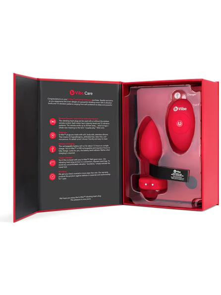 b-Vibe Remote Control Vibrating Jewelled Heart Plug (Red)