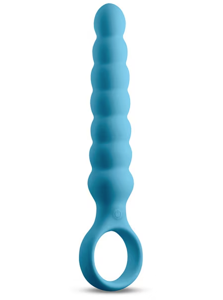 Lucent by Desire Blue – slim silicone vibrating probe with loop handle, multiple vibration patterns, body-safe design, shown on white background