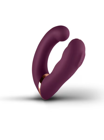 Gemini Burgundy Couples Vibrator – body-safe silicone adult toy with flexible ergonomic design and multiple vibration modes for solo or partnered pleasure, shown on white background