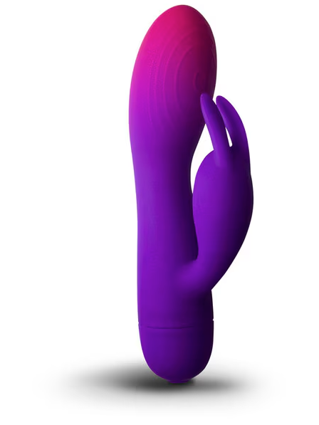 Glo-Girl Rabbit Vibrator in purple – body-safe silicone adult toy with multiple vibration modes designed for dual clitoral and internal stimulation, shown on white background