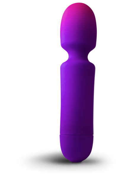 Glo-Girl Wand Vibrator in purple – ergonomic rechargeable adult toy with multiple vibration modes for clitoral, neck, and body massage, shown on white background