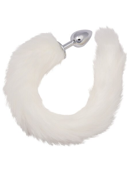 Running Wild White Tail Anal Plug – body-safe metal plug with soft fluffy faux fur tail for comfortable insertion, roleplay, and imaginative intimate play, shown on white background