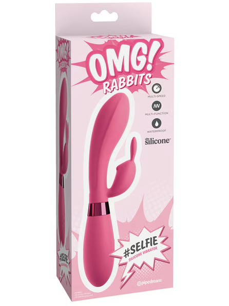 OMG Rabbits Selfie Silicone Vibrator Pink – body-safe rabbit-style vibrator with dual motors for clitoral and G-spot stimulation