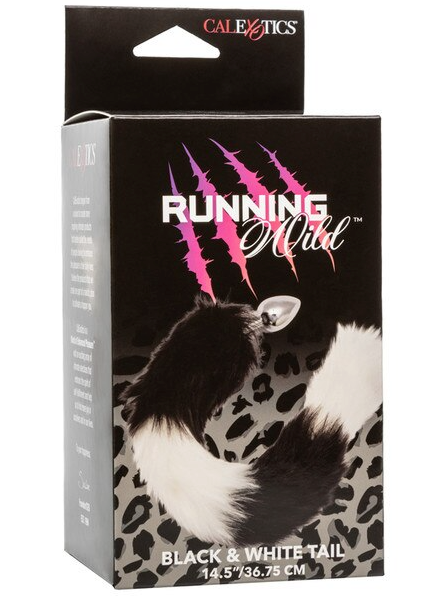 Running Wild Black and White Tail – playful adult accessory for costume, roleplay, or fetish wear