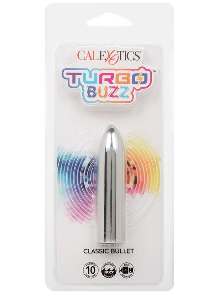 Turbo Buzz Classic Bullet Silver compact adult vibrator for targeted clitoral stimulation