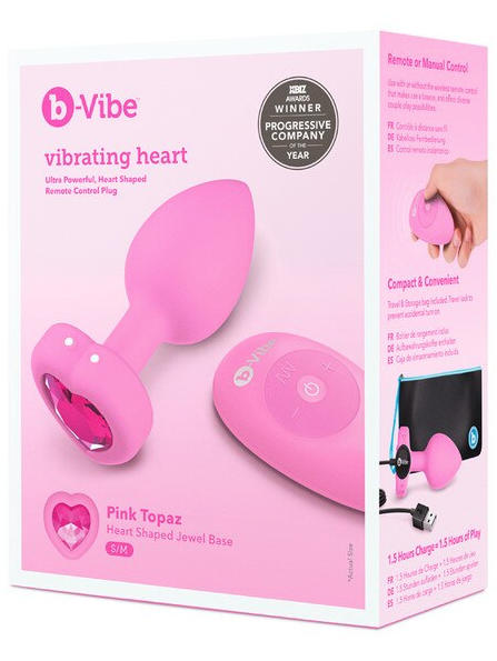 b-Vibe Remote Control Vibrating Jewelled Heart Plug (Pink)