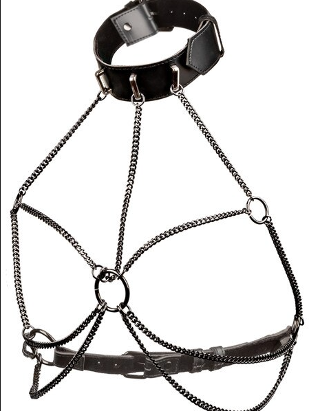 Euphoria Collection Multi Chain Collar Harness with premium black vegan leather and multiple metal chains