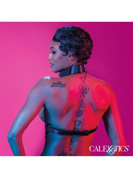 Model wearing Euphoria Collection Multi Chain Collar Harness showing back detail and chain structure