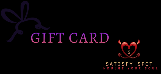 Gift card design with 'Satisfy Spot' branding on a black background
