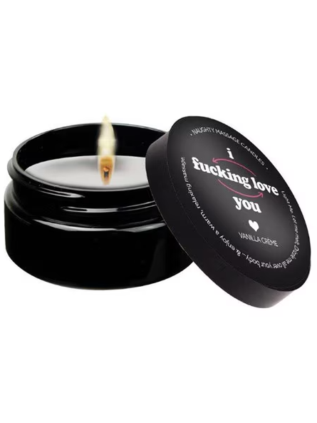Kama Sutra I FCking Love You Massage Candle Vanilla Crème 2 oz for warm, romantic, and sensual massages