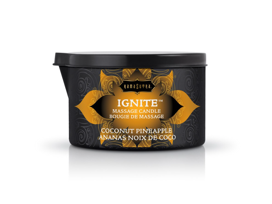 Kama Sutra IGNITE Massage Candle Coconut Pineapple for warm, tropical, and sensual massage experiences