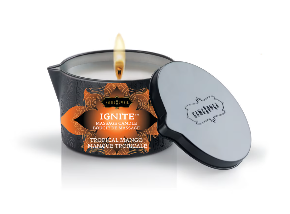Kama Sutra IGNITE Massage Candle Tropical Mango for warm, scented, and sensual massage