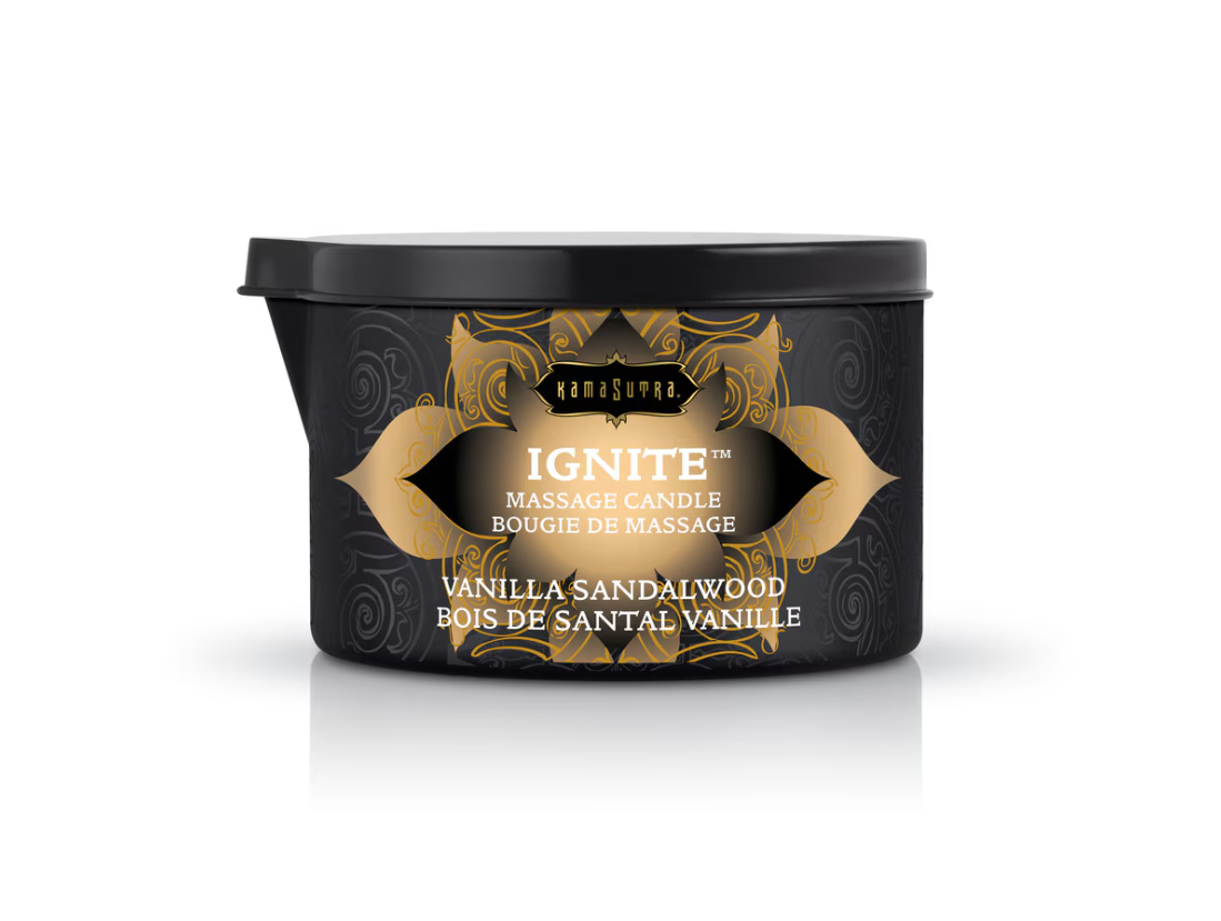Kama Sutra IGNITE Massage Candle Vanilla Sandalwood for warm, soothing, and sensual massage experiences