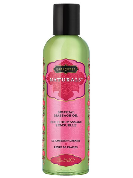 Kama Sutra Naturals Strawberry Dreams Massage Oil – 59ml bottle of smooth, fragrant, body-safe oil designed for sensual massages and intimate relaxation.