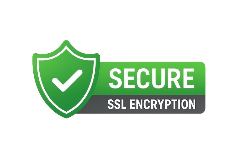 Green security seal with 'Secure SSL Encryption' text on a white background
