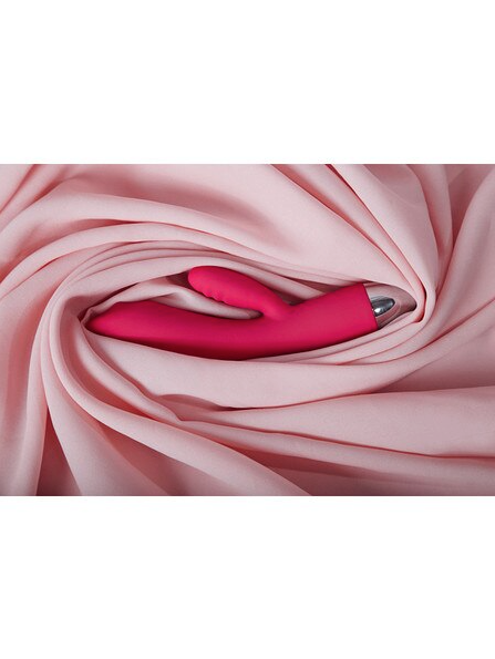 Trysta Plum Red – premium body-safe silicone rabbit vibrator designed for ergonomic, pleasurable dual stimulation