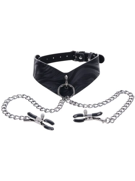 Adjustable Velvet Noir Collar with removable clamps for versatile BDSM use