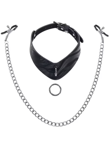 Velvet Noir Collar and Clamps set designed for erotic roleplay and sensory stimulation