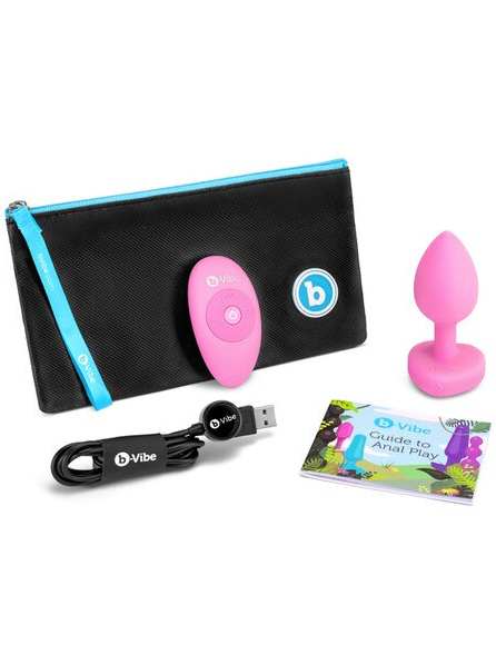 b-Vibe Remote Control Anal Plug Pink – Ergonomic, jewel-adorned silicone plug delivering deep, customisable vibrations for adventurous anal play.