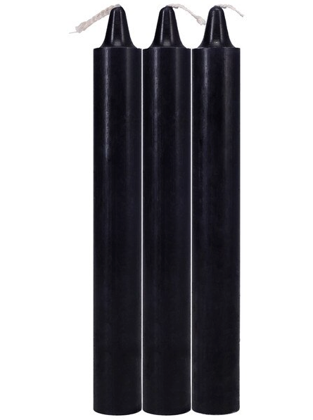 Japanese Drip Candles 3 Pack Black – set of three black candles designed for sensual wax play, intimacy, and BDSM exploration, shown on white background