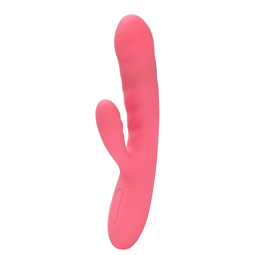 Svakom Avery Strawberry Pink Powerful Thrusting Rabbit Vibrator with dual stimulation design on white background